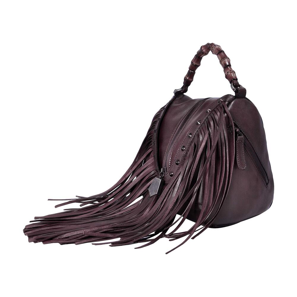 5137 Leather Bamboo Hand Strap Featured Fringe Bohemian Tassel Studed Cross - Picture 3 of 6